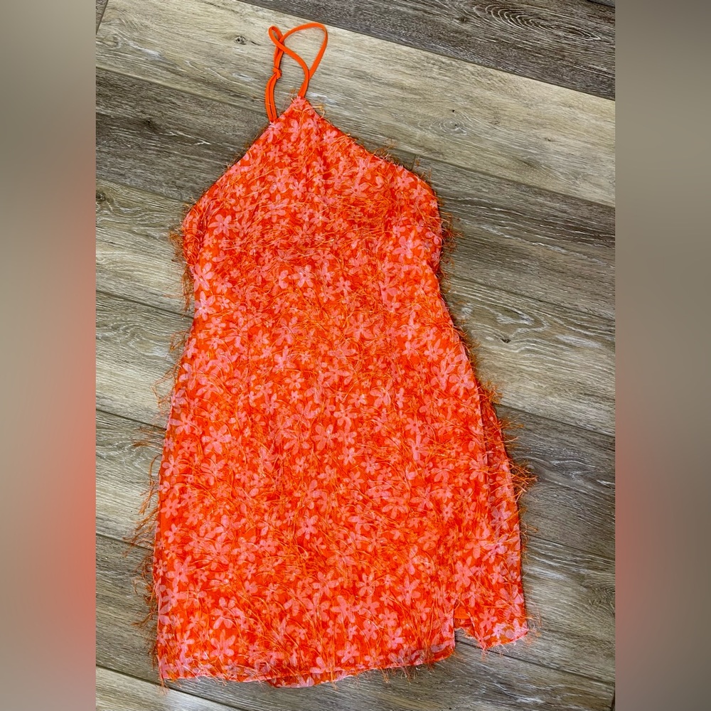 Pink/Orange halter Tie-neck mini dress